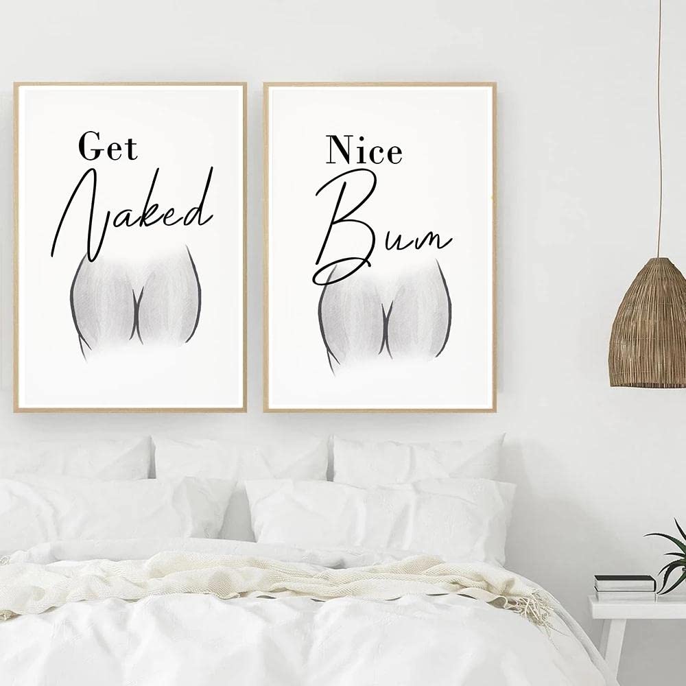 Ibukhsdgyifh Bathroom Wall Decor Poster And Print Canvas Painting Nude Line Nice Butt Art Get Naked Bum Quote Fashion Picture Unframed-30X40cmx2