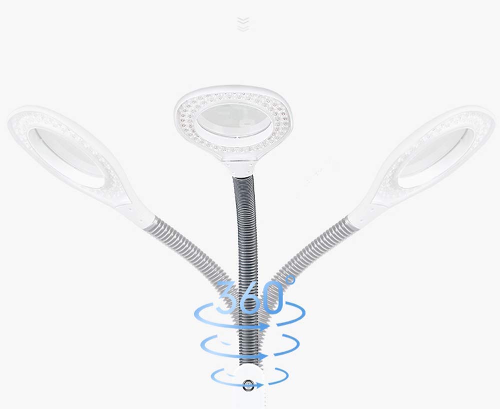 Lámpara de pie con lupa Lámpara de pie con lupa LED 5x - Lente de vidrio iluminada con lupa de espectro completo brillante de luz diurna - Lámpara de pie con cuello de cisne ajustable en altura