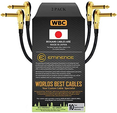 2 Units - 12 Inch - Pedal, Effects, Patch, Instrument Cable Custom Made by WORLDS BEST CABLES – Made Using Mogami 2319 Wire and Eminence Gold Plated ¼ inch (6.35mm) R/A Pancake Type Connectors