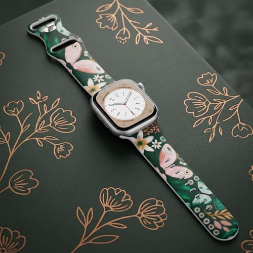 Image of Floral Band Compatible with Apple Watch Bands for Women 40mm 42mm 41mm 38mm 44mm 45mm 46mm 49mm, Cute Pattern Flower Soft Silicone Sport Strap for iWatch Series Ultra 11 10 SE 9 8 7 6 5 4 3 2