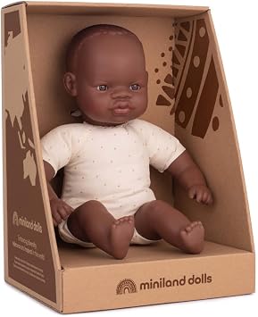 Miniland Doll 12 5/8 African Soft Body Box - Made in Spain, Quality, Inclusion