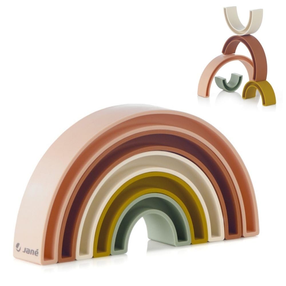 Jané Juguete de Silicona Apilable, Juguete de Aprendizaje 1 2 3 Años, Juego Montessori, Lavable, Libre BPA, Color Sunset