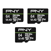 PNY Pack di 3 Schede microSDXC 64GB PRO Elite Prime Class 10 U3 V30 A2 + Adattatore SD