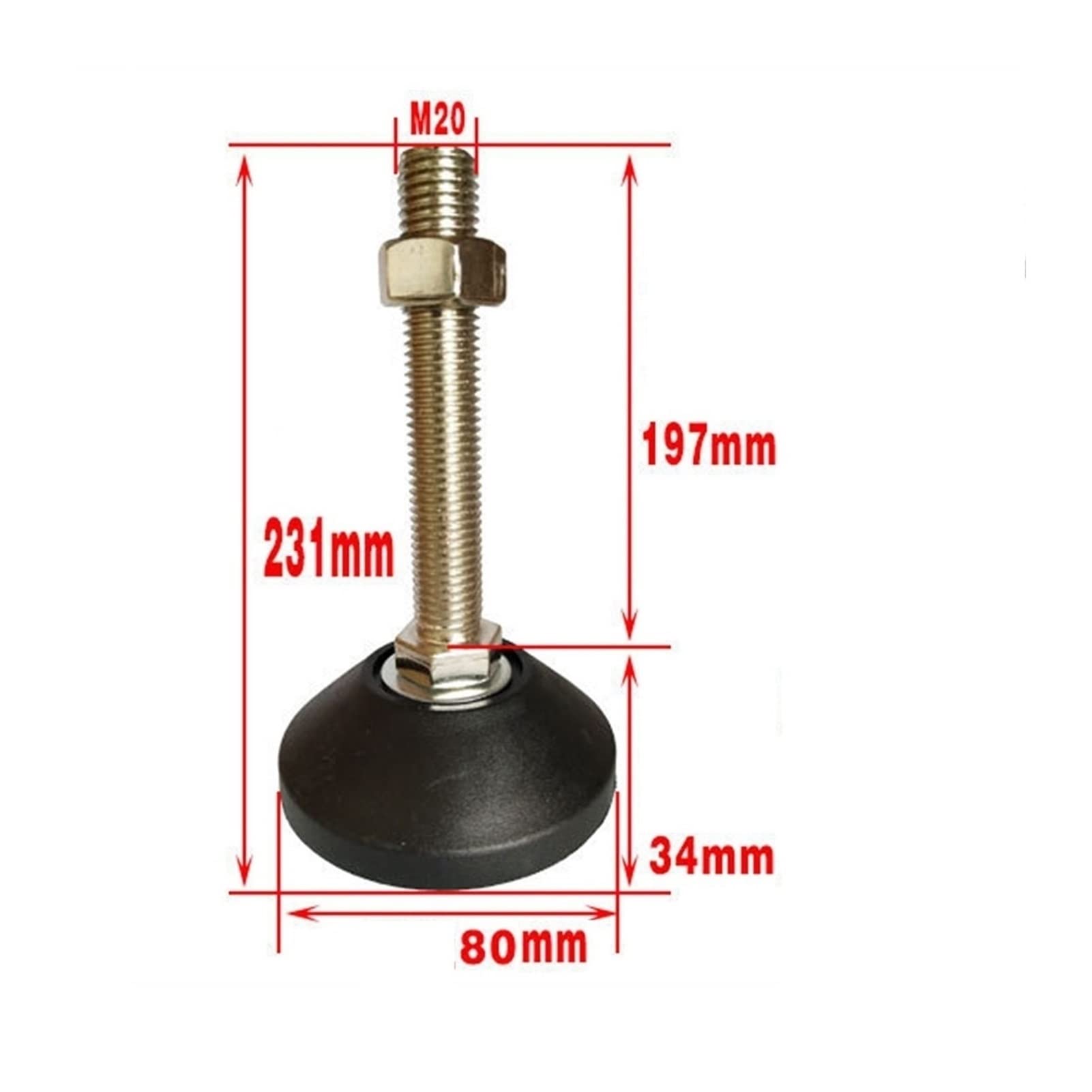 Pies ajustables, pies niveladores de alta resisten 8 pies niveladores ajustables con base de goma for máquinas niveladoras, rosca for muebles, 80 mm(D80*M20*200mm)