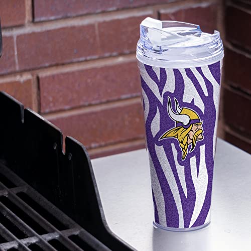 Image of Rico Industries NFL Football Glitter 24oz Acrylic Glitter Tumbler with Hinged Lid, Officially Licensed Double Wall Tumbler with Straw