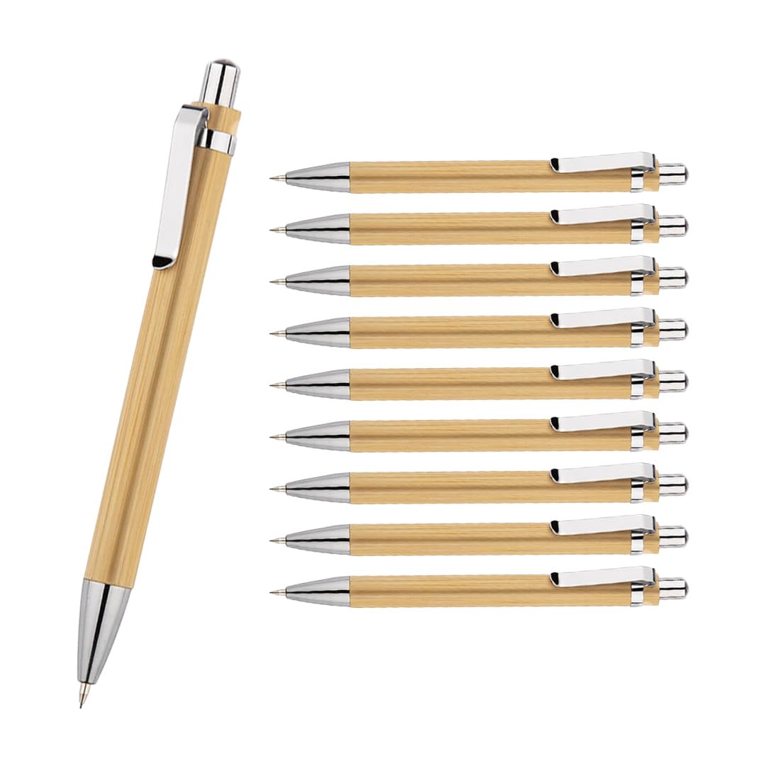 WPRO Druckbleistift Bambus Set 250 Stück | Mechanischer Bleistift ohne Anspitzen mit gleichmäßigem Minenvorschub und Metall Clip für Büroarbeitsplätze Ben