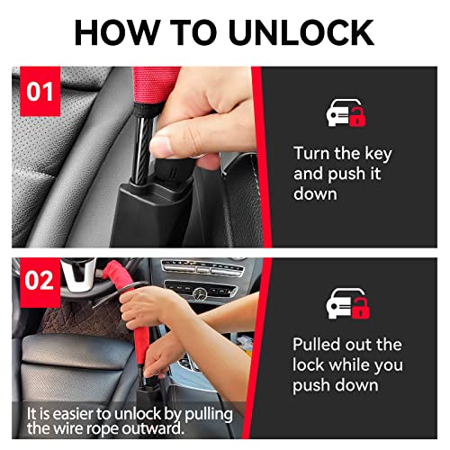 Esploratori Steering Wheel Lock and Seat Belt Anti-Theft Lock with Keys for Car Security - Universal Fit for Most Vehicles, SUVs, Vans, Golf Carts, and Trucks Red - Thumbnail 3