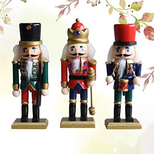 Amosfun - 1 conjunto de 3 peças de estatueta de Natal Quebra-Nozes - boneco de soldado fantoche de b
