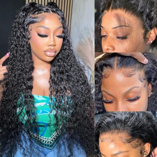 Image of KVFCT 13x6 HD Deep Wave Lace front Wigs Human Hair Pre Plucked 28 Inch Deep Curly Human Hair Wigs for Women Pre Plucked Deep Wave Wigs with Baby Hair