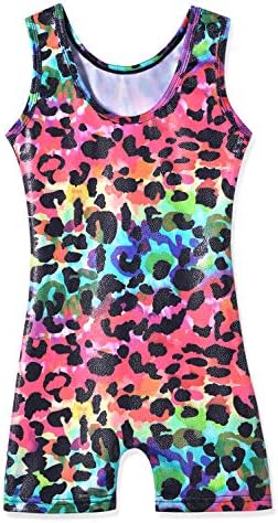 HOZIY Girls Gymnastics Leotards for Kids Tumbling Outfits Biketard Sparkle Adorable Pattern, Colorful Camouflage, 7-8 Years