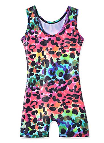 HOZIY Collant de ginástica para meninas com shorts para crianças com biketards arco-íris unicórnio d