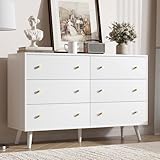 SINROM® White Dresser for Bedroom, White and Gold Dresser with Gold Handles, Wide Wood 6 Drawers Dressers for Bedroom