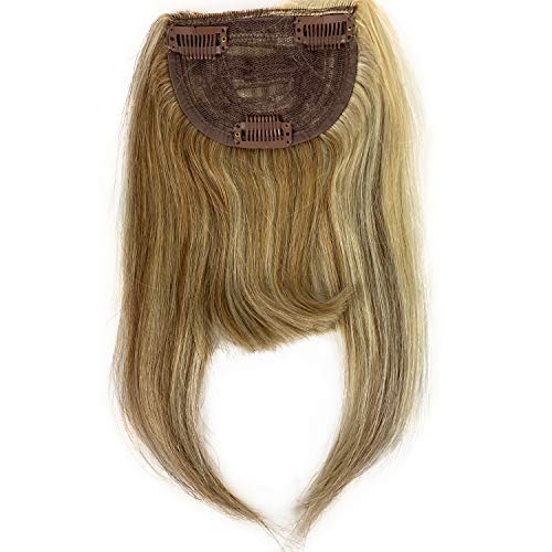 Voloria 27/613 Blonde Mixed Brown Color Brazilian Human Hair Clip-in Hair Bangs Full Fringe Short Straight Hair Extension for women 6-8inch
