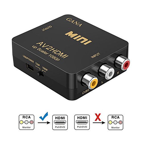 RCA a HDMI, GANA AV a HDMI Convertidor de Video Soporte 1080P con Cable de Alimentación USB para PC/Laptop/Xbox / PS4 / PS3 / TV/STB/VHS/VCR Cámara DVD-Oro