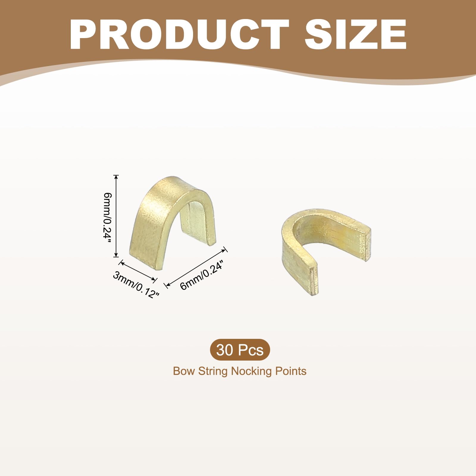 MECCANIXITY Bow String Nocking Points 6x3x6 mm Bow String Measurement Tool Brass for Recurve Compound Bowstring Archery Accessories (Gold, Pack of 30)