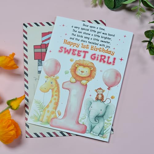 BlinkWishes 1st Birthday Card Girl, First Birthday Card Girl with Seal and Envelope, Granddaughter 1st Birthdays Cards — view 3