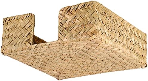 IGNPION Seagrass Luncheon Napkin Holder Woven Lunch Serviette Tray Cocktail Napkin Paper Dispenser Tabletop Decor Storage Tray for Dining Room, Bar, Party, Buffet Napkins Tissue Caddy (Natural Color)