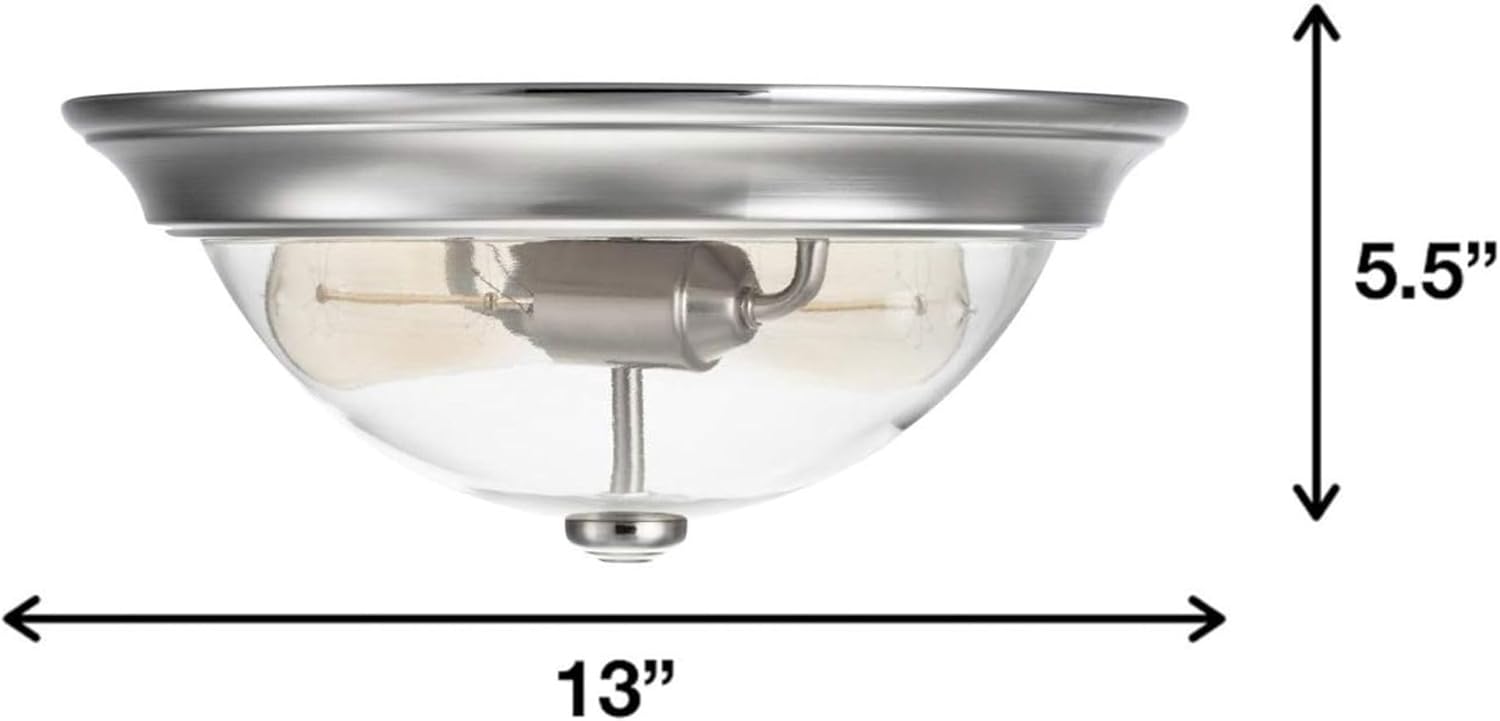 Prominence Home 13 Inch Elegant Flush Mount Indoor Ceiling Light, Clear Glass Lighting Fixture for Bedroom or Living Room, Madalyn, 51380-31, Nickel