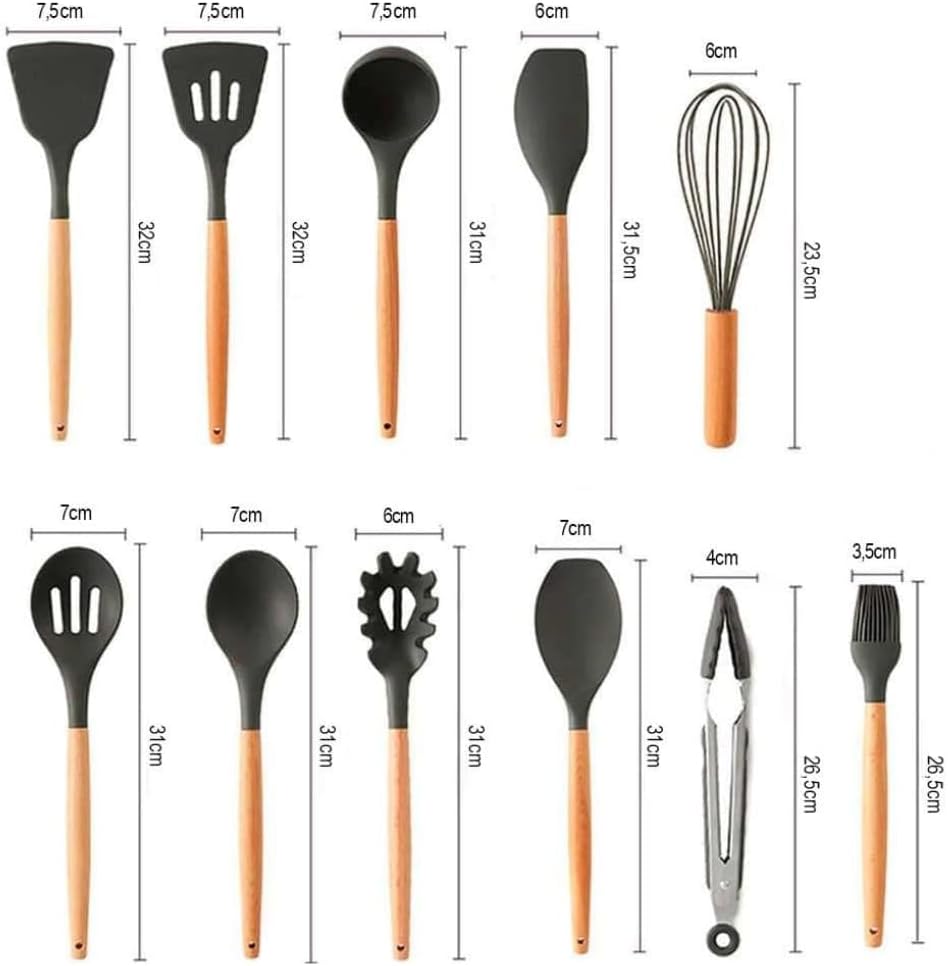 Imagem frontal de utensílios de cozinha com fundo neutro.