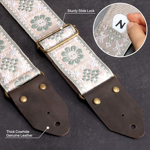 Nefelibata Guitar Strap,Jacquard Embroidery Cotton Guitar Straps with Crazy Horse Leather Ends for Bass Electric & Acoustic - Image 3