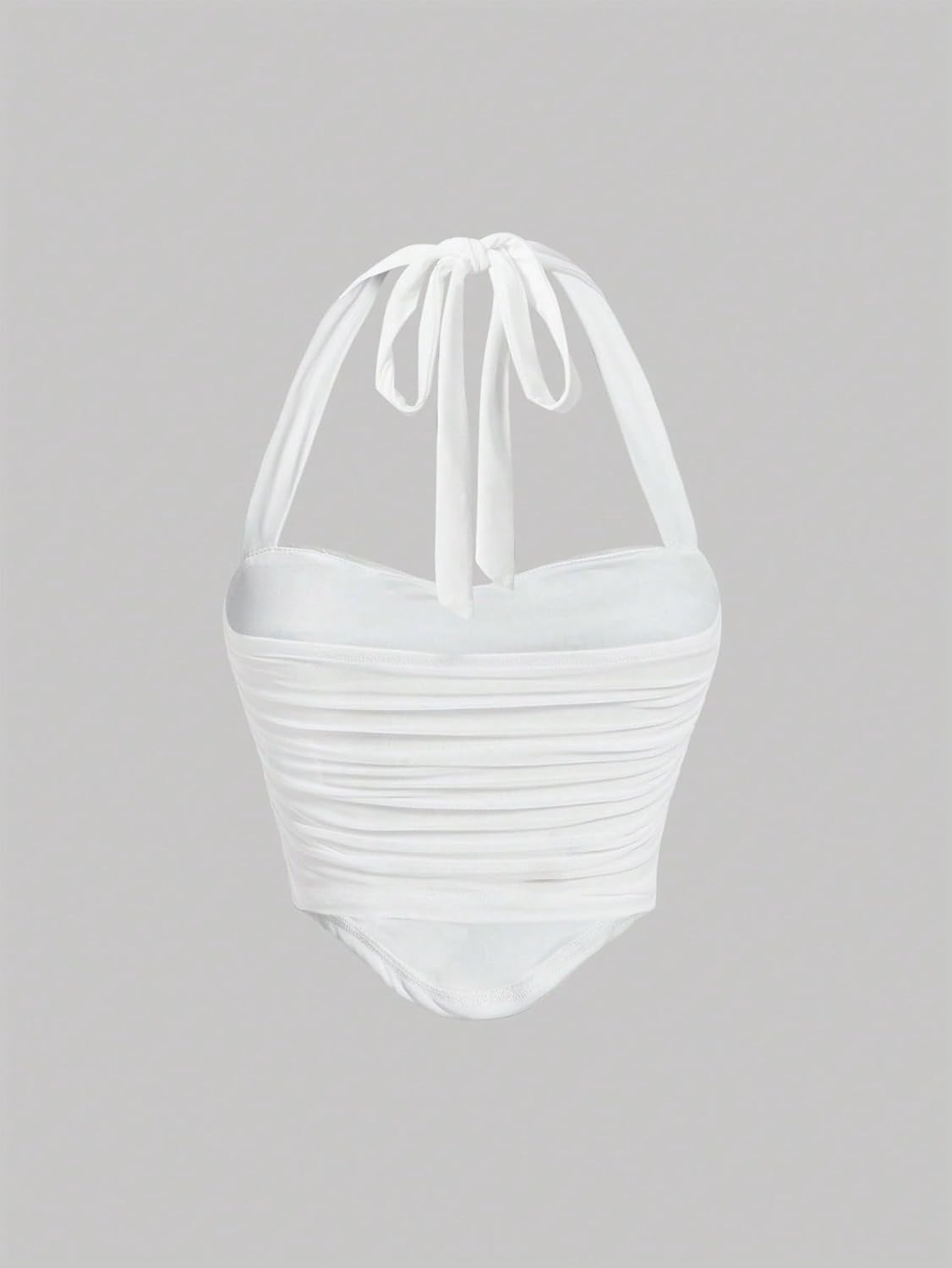 Milumia Women Ruched Halter Top Tie Backless Asymmetrical Hem Cropped Tank Tops - Image 2