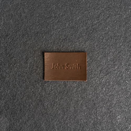 Custom Made Leather Patches/Labels/Tags | PERSONALIZED Text or Initials | PREMIUM Cowhide Leather | Brown, Tan, Gray or Black | MADE IN THE USA (Border, Circle, Black)