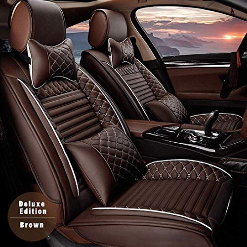 Surekit Custom Car Seat Cover for Jaguar E-PACE F-PACE I-PACE XE XF XFR XJ6 XJ8 XJL XK XK8 XKR 5-Seat Car Seat Cushion Cover Full Set Needlework PU Leather Luxury Set (Brown)
