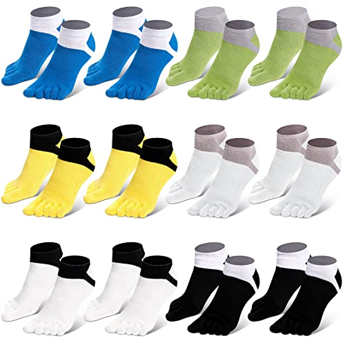 12 Pairs Low Cut Toe Socks For Men Cotton Finger Socks Breathable Toe Separator Socks Men's Athletic Socks Ankle No Show Crew Socks For Running Sports, 6 Colors #TOP26