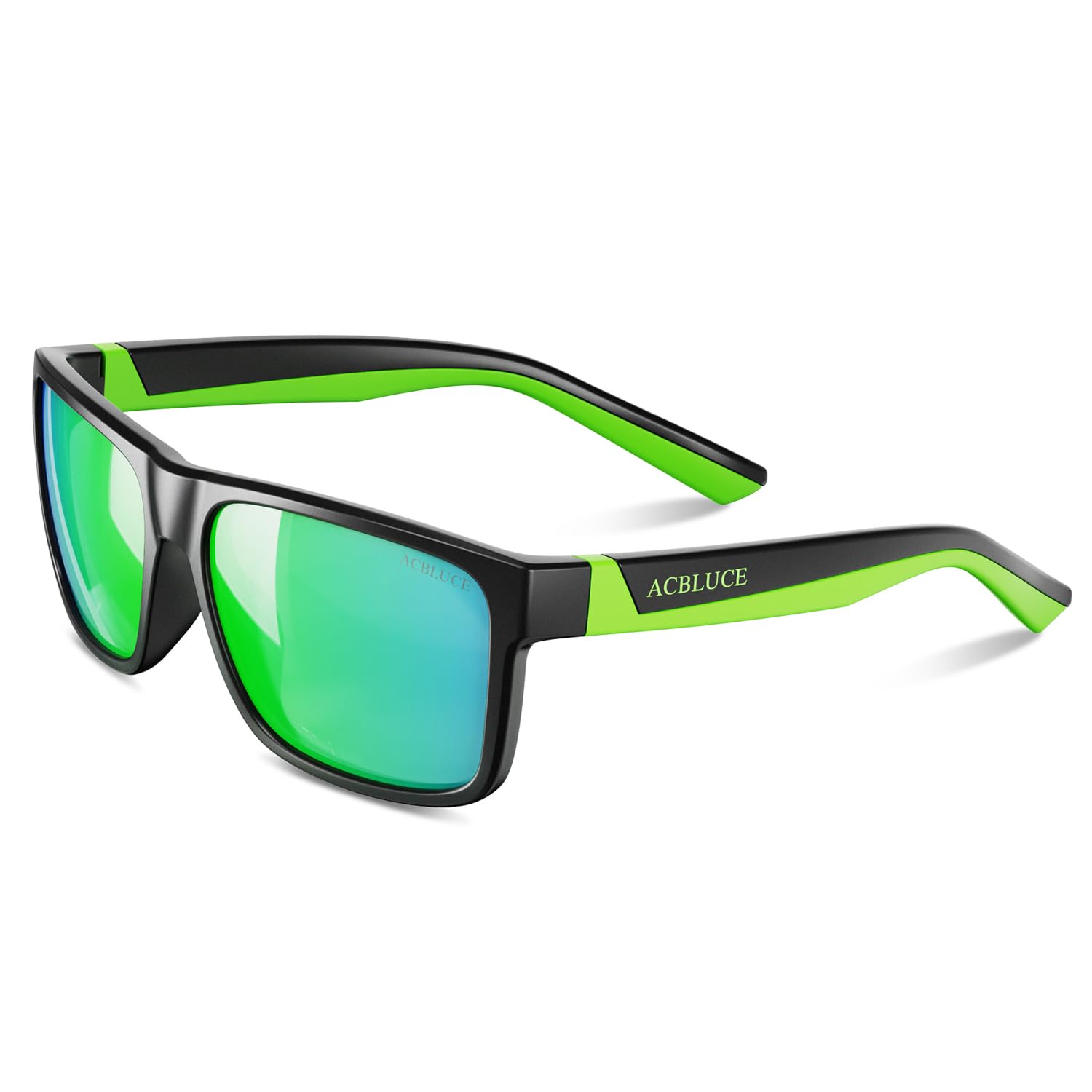 Polarisierte Kinder-Sonnenbrille, Alter 6–12 Jahre, Mattschwarz/grüner Rahmen/grüne Revo-Gläser, age 6-12