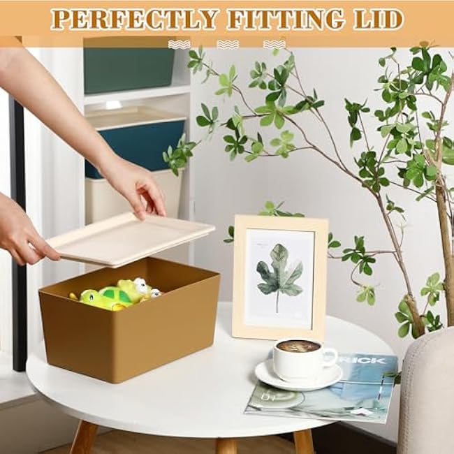 4 Pcs Storage Bins with Lids Plastic Containers Stackable Storage Box Baskets for Organizing Shelves(Mixed Color,Small)