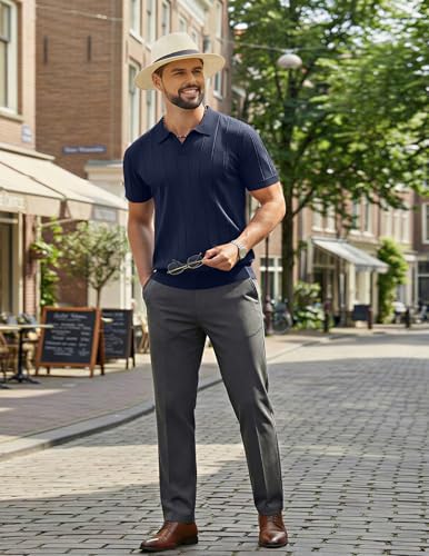 Image of COOFANDY Mens Polo Shirts Short Sleeve V Neck Knit Shirts for Men Casual Old Money Clothes Mens Golf Shirt
