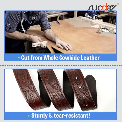 SUOSDEY Western Genuine Leather Belt with Silver Bull Embossed Buckle for Men,Cowboy Engraved Belts for Jeans,1.5" Width3