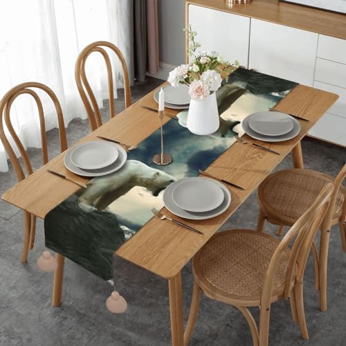 Chemin de table en lin imprimé ours polaire pour repas de Noël - 2