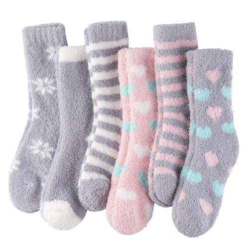 Blu Ninfee Kuschelsocken Damen Flauschige Kuschel Socken 6 Paar, Dicke Weiche Bettsocken Schlafsocken Mädchen, Warm Winter Flauschsocken Kuschelige Socken