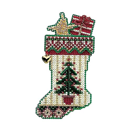 Image of Evergreen Stocking Counted Cross Stitch Beaded Ornament Kit Mill Hill 2004 Charmed Stockings MHCS48