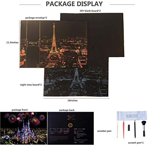XiaoXT Scratch Art Paper Rainbow Painting Sketch Pad DIY Night View Scratchboard for Adults and Kids - 2 Packs, 16 X 11.2 Inches (Hot-air Balloon+Venice) - Thumbnail 6