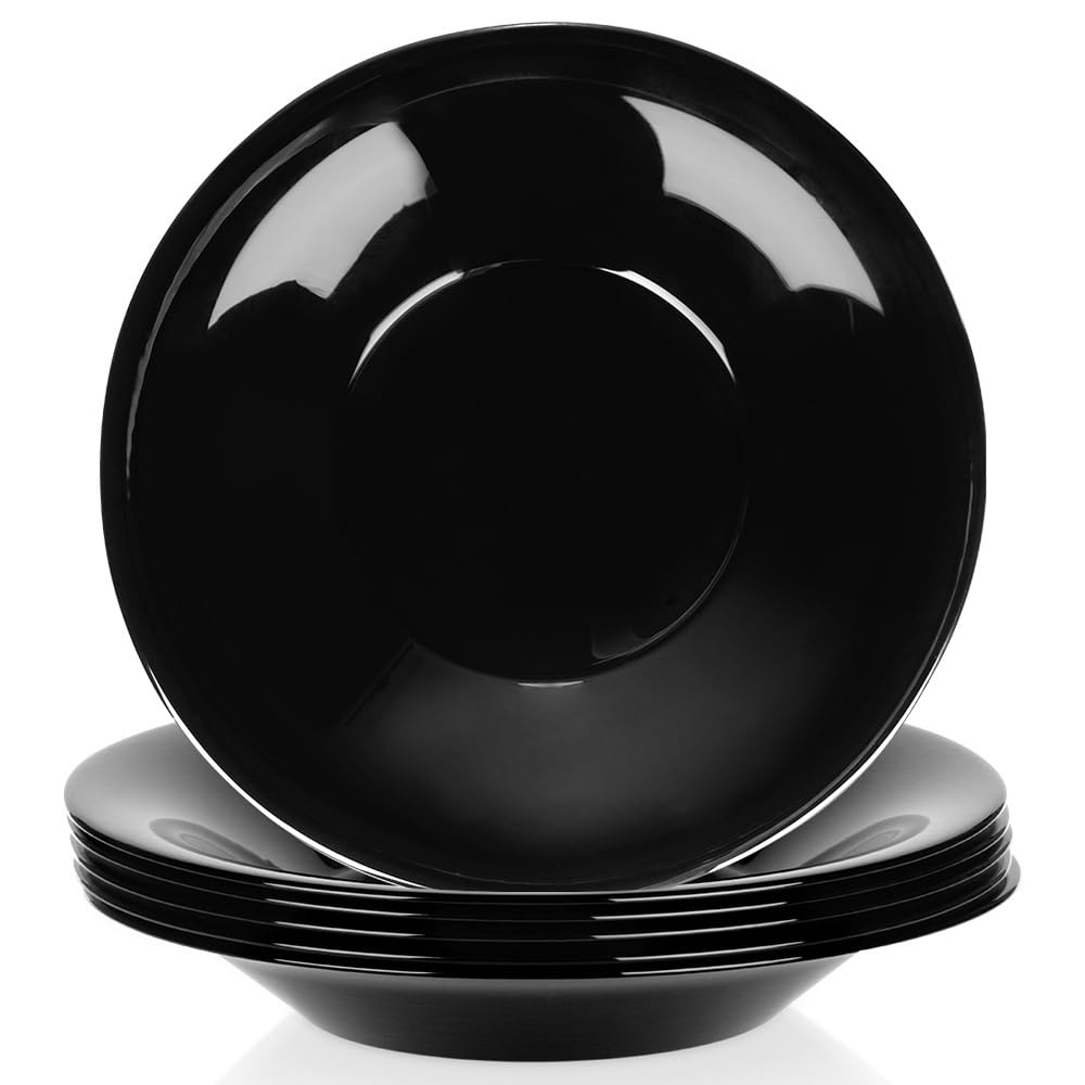 Vilde Tiefe Essteller aus Glas Schwarz 21.5 cm, 400 ml 6 Stk. | Teller, Suppenteller, Set, Schale, Suppenschale, Speiseteller Essteller