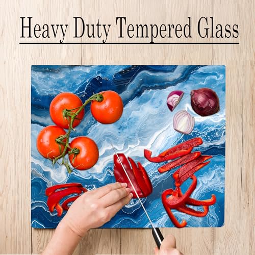 Light Dark Blue With White Marble Kitchen Glass Cutting Board Ocean Decorative Gift Marbled Granite Stone Rock Gift For Her Mom Wife (Marble) by DAJDC - Used condition - Image 4