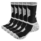 YUEDGE Men's Hiking Socks Moisture Wicking Mens Socks Cushioned Casual Athletic Socks Comfort Work Socks for Men Plus Size 10-13, Black, 5 Pairs