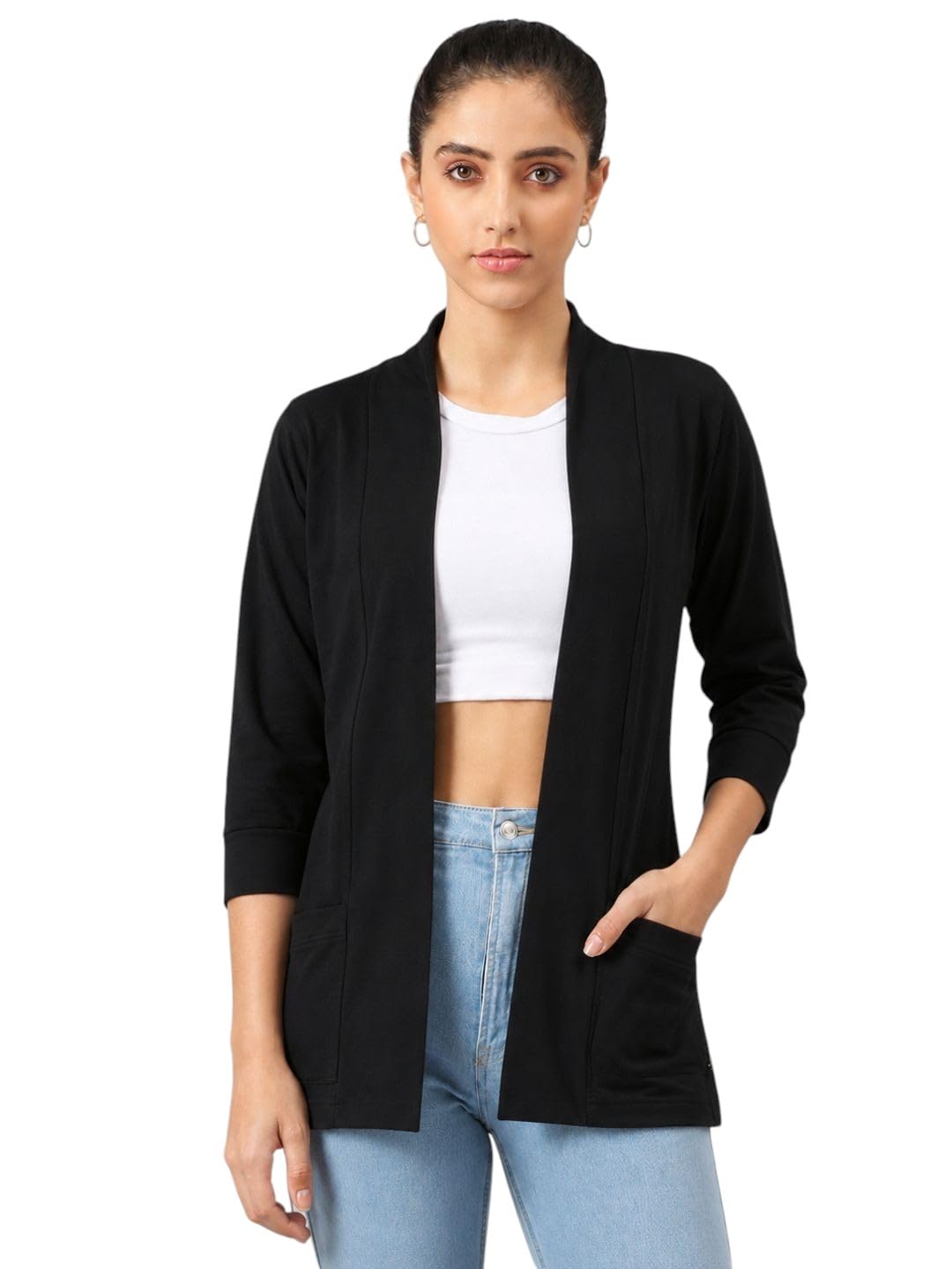 kryptic Women’s Regular Length Cotton Shrug with Side Pockets | Soft Lightweight Knitted Fabric, Open Front Long Sleeve Layer for Stylish Everyday Wear, Casual Outfits & Travel-picture-13