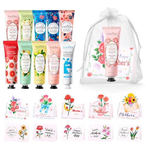 30-tlg Handcreme Set Muttertagsgeschenke für Mama - 10 Düfte Handpflege mit Grußkarten & Beutel - Geschenke zum Muttertag & Beste Mama Set Frauen Dankeschön Paket