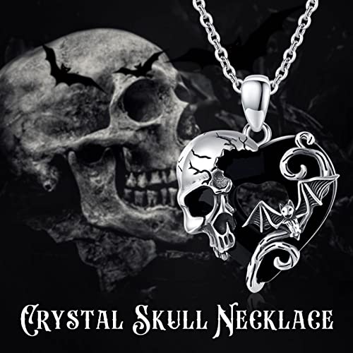 Image of S925 Sterling Silver Skull Pendant Necklace Heart Crystal Birthstone Skull Necklace Gothic Jewlery Gifts
