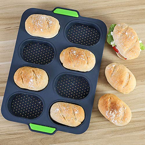Silicone Baguette Pan Mini Baguette Baking Tray, Bread Crisping Tray Hot Dog Molds, Non-Stick Perforated French Bread Loaf Baking Mould, Toast Cooking Bakers Roll Pan Sandwich Mold (Grey) #TOP6