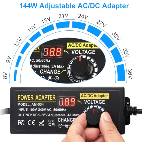 Adaptador de alimentación regulable de 9V a 36V AC/DC de 144W con pantalla LED 2