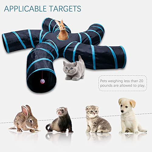 Image of EGETOTA Cat Tunnel for Indoor Cats Large, with Play Ball S-Shape 5 Way Collapsible Interactive Peek Hole Pet Tube Toys, Puppy, Kitty, Kitten, Rabbit (Blue & Black)