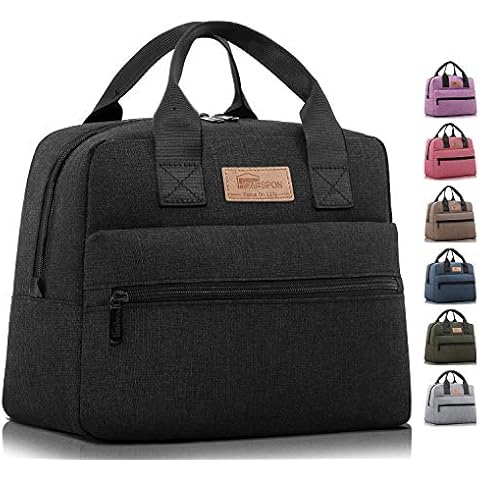 HOMESPON Lunch Bag Insulated Large Capacity Cool Bag with Frosted Waterproof Fabric Handbag Portable for Women Men and Students at School Office Picnic (Black) Cover