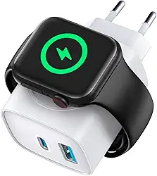 Gshield Carregador de Parede Universal 3 em 1 Power Delivery 23W Tipo C Ultra Rápido + USB A e Base de Carregamento Magnética Sem Fio para Apple Watch Integrada, Survivor, Branco