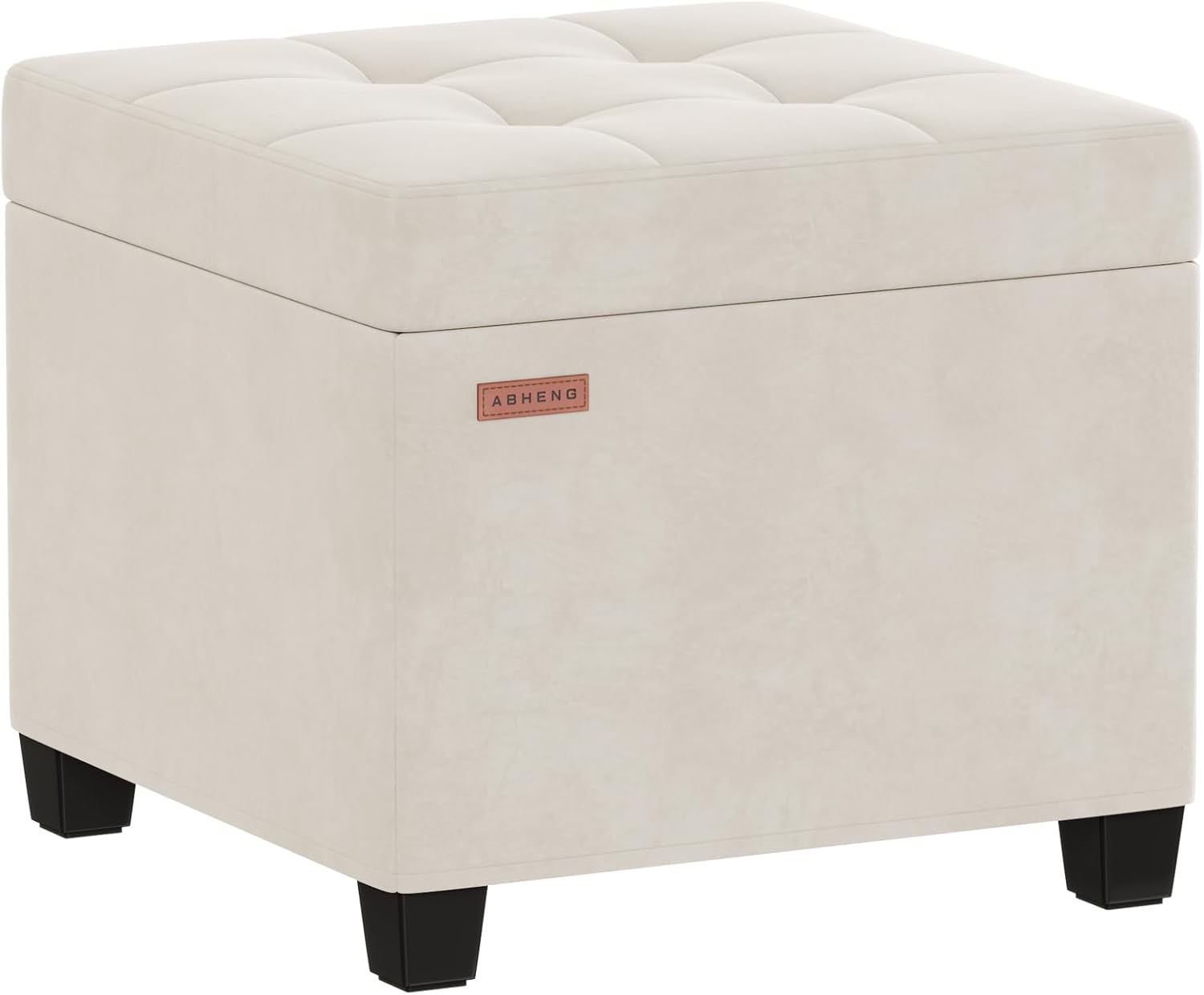 Velvet Storage Ottoman Bench, Soft Footrest with Hidden Compartment,Holds 770 LB, Easy Assembly, Multifunctional for Entryway/Bedroom/Living Room,17.7" L x 17.7" W x 17.7" H, White,ASND64W White-velvet