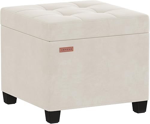 Miniatura 15 de Cubo otomano de piel sintética de 17.7 pulgadas con patas, taburete de tocador con marco de metal, taburete otomano de almacenamiento, soporta 770