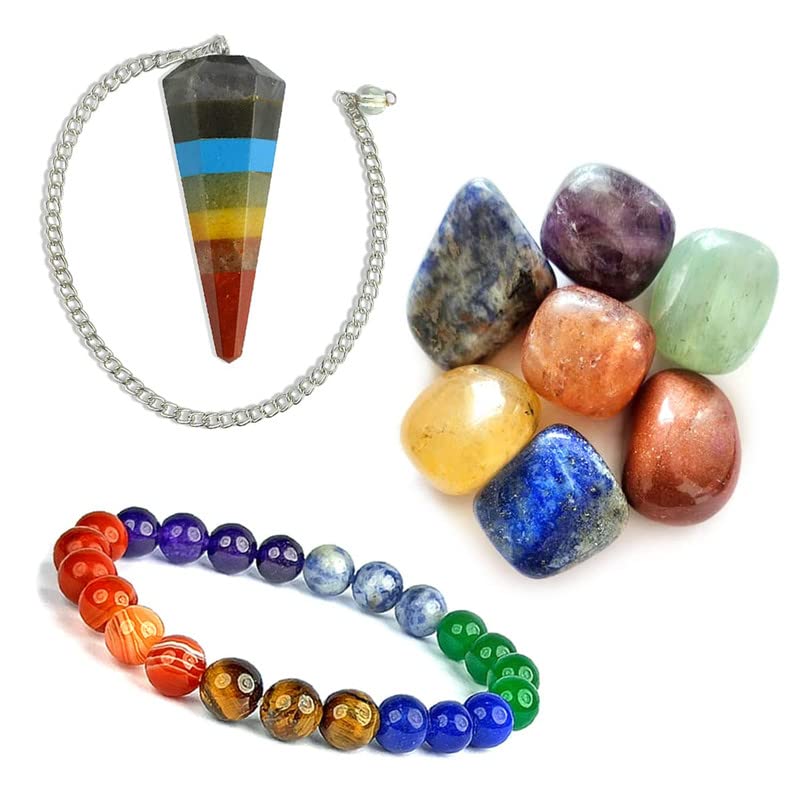 7 Chakra Tumble Set le coffret cadeau spirituel idéal avec bracelet et pendule